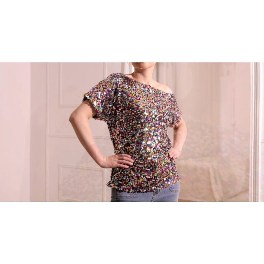 Anna-Kaci Women's Plus Size Sequin Off-the-Shoulder Short‎ Sleeve Party Top 3XL
